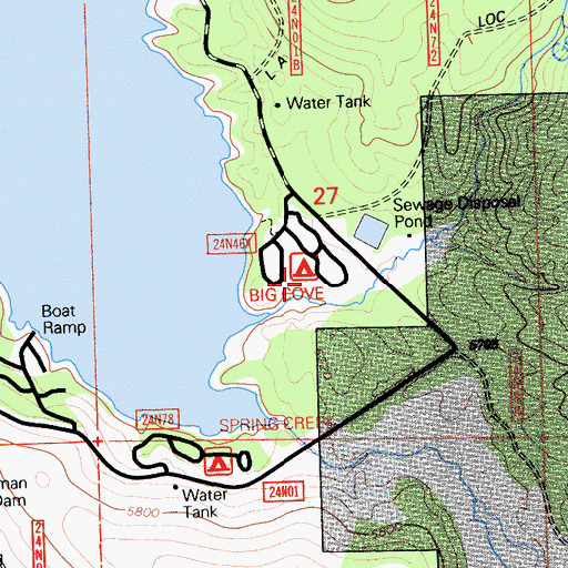 Topographic Map of Big Cove Campground, CA