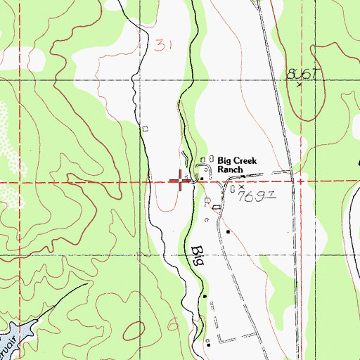 Topographic Map of Big Creek Ranch, CA