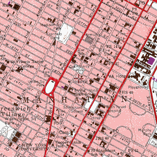 Topographic Map of Gramercy Park School, NY