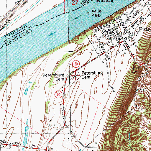 Topographic Map of Petersburg Cemetery, KY