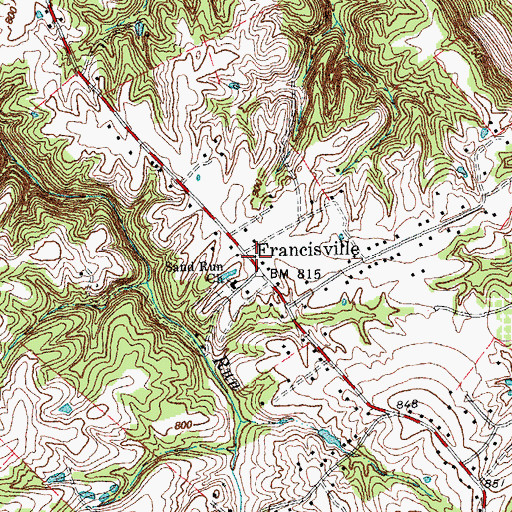 Topographic Map of Sandrun Post Office (historical), KY