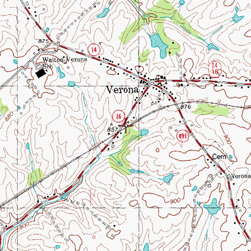 Topographic Map of Verona Railroad Station (historical), KY