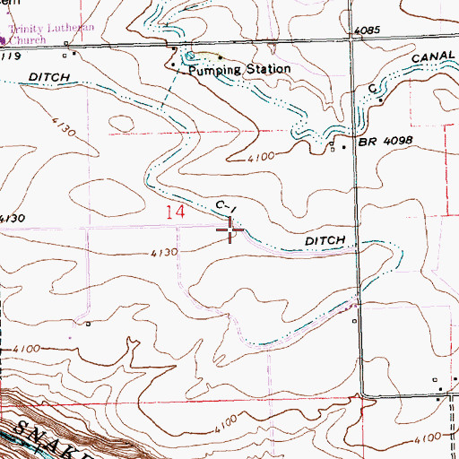 Topographic Map of PC-1 Ditch, ID