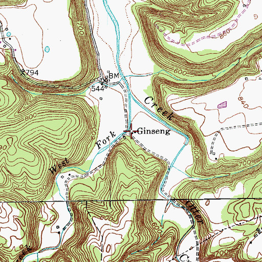 Topographic Map of Ginseng Post Office (historical), KY