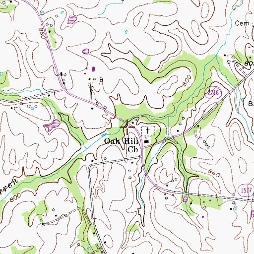 Topographic Map of Oak Hill Post Office (historical), KY