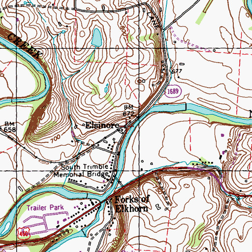 Topographic Map of Elsinore Railroad Station (historical), KY