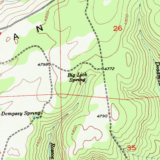 Topographic Map of Big Lick Spring, CA