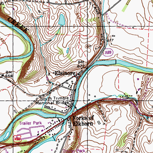 Topographic Map of Forks of Elkhorn Post Office (historical), KY