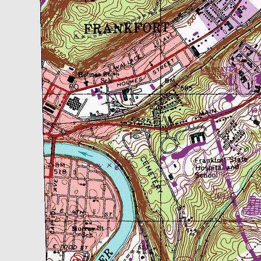 Topographic Map of Frankfort Cemetery, KY