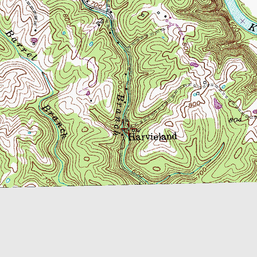 Topographic Map of Harvieland Post Office (historical), KY