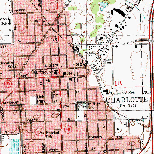 Topographic Map of First Congregational Church of Charlotte Historical Marker, MI