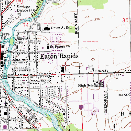 Topographic Map of Parma and Sheridan Number Seven School Historical Marker, MI