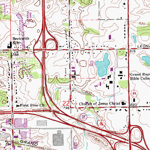 Topographic Map of Knoll Hall, MI