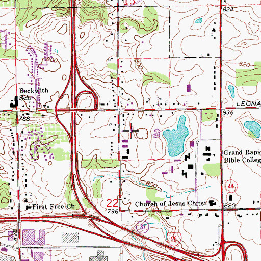 Topographic Map of Crawford Hall, MI