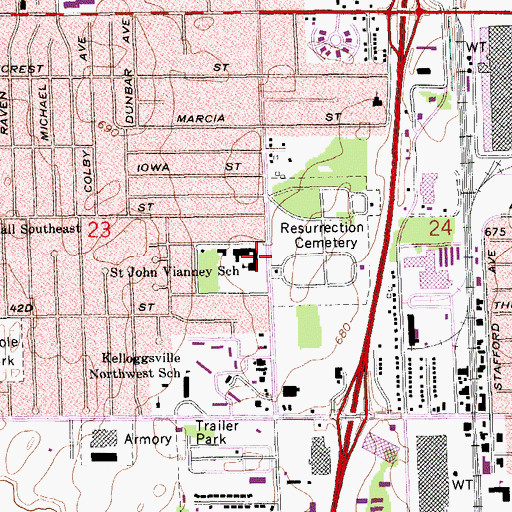 Topographic Map of Saint John Vianney Church, MI
