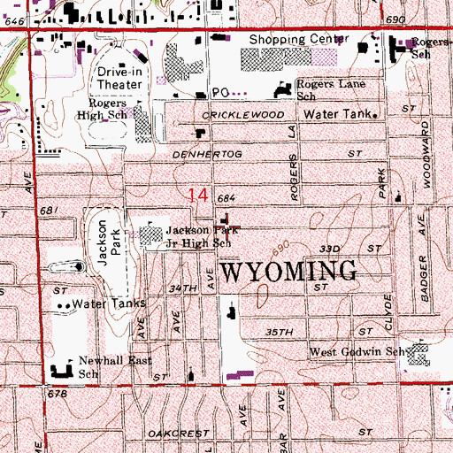 Topographic Map of Wesley Park United Methodist Church, MI