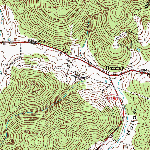 Topographic Map of Aaron Barrier Cemetery, KY