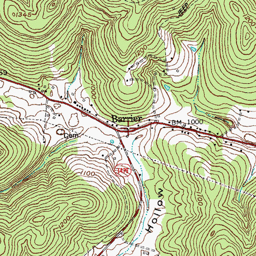 Topographic Map of Barrier Post Office (historical), KY