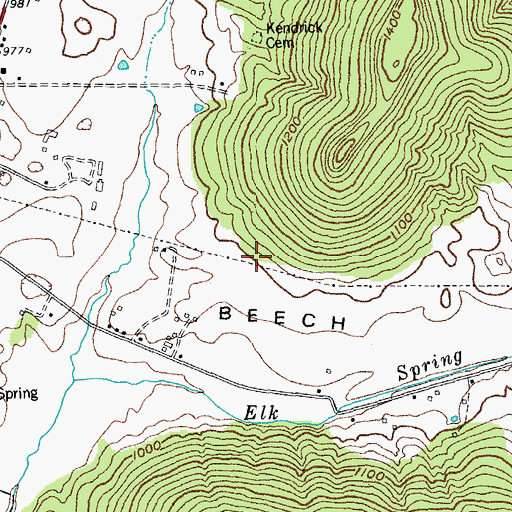 Topographic Map of Beech Valley Cemetery, KY