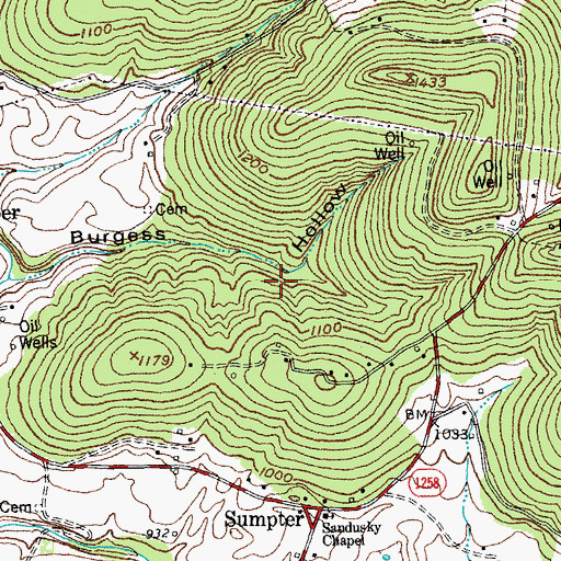 Topographic Map of Burgess Cemetery, KY