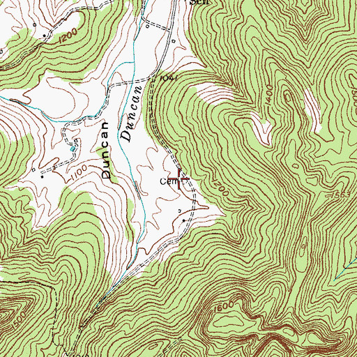 Topographic Map of Duncan Valley Cemetery, KY