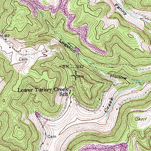 Topographic Map of Lower Turkey Creek Baptist Church Cemetery, KY