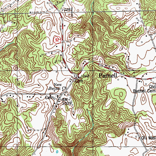 Topographic Map of Parnell Church of God Cemetery, KY