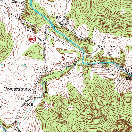 Topographic Map of Powersburg Elementary School (historical), KY