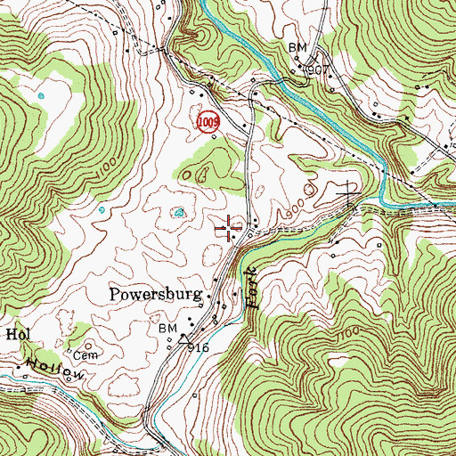 Topographic Map of Powersburg Post Office (historical), KY