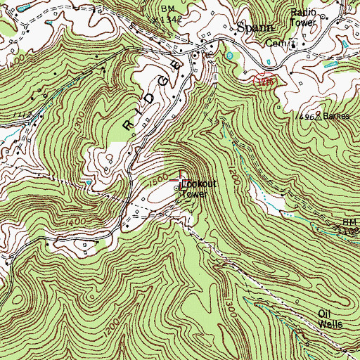 Topographic Map of Spann Lookout Tower, KY