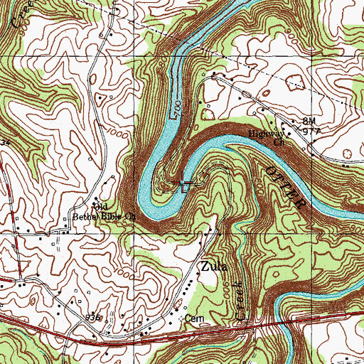 Topographic Map of Zula Bridge, KY