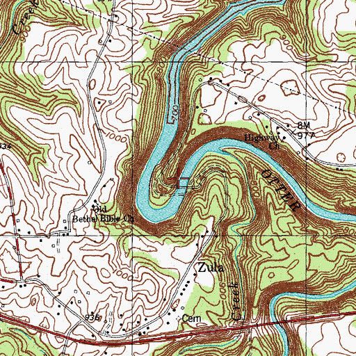 Topographic Map of Zula Mill (historical), KY