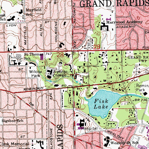 Topographic Map of Grace Hauenstein Library, MI