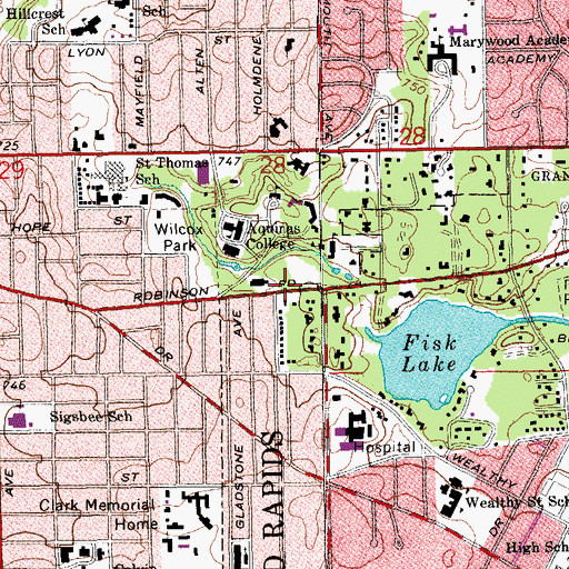 Topographic Map of Aquinas College Performing Arts Center, MI