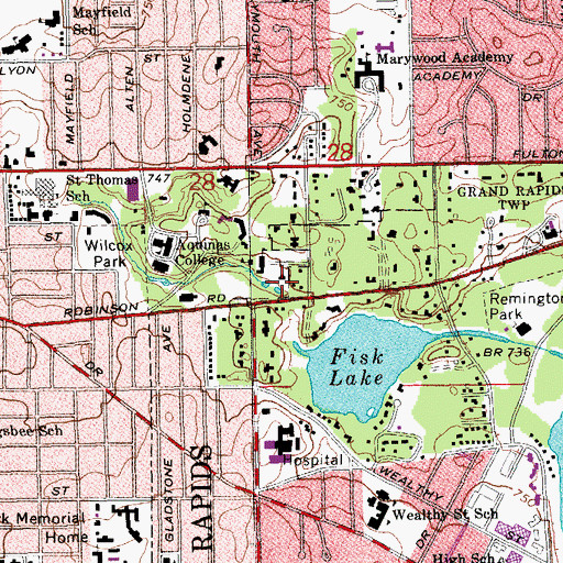 Topographic Map of Willowbrook Hall, MI