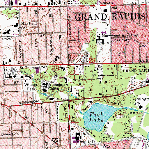 Topographic Map of Dominican Hall, MI