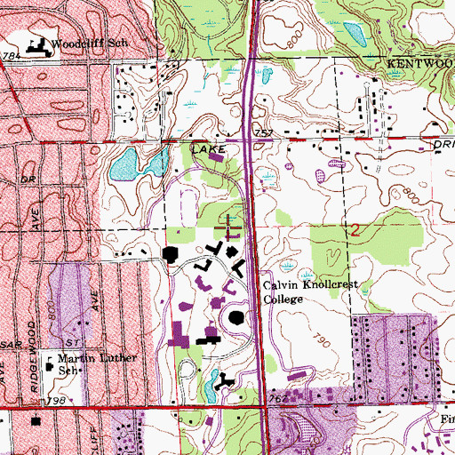 Topographic Map of Boer Hall, MI