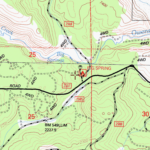 Topographic Map of Big Springs Campground, CA