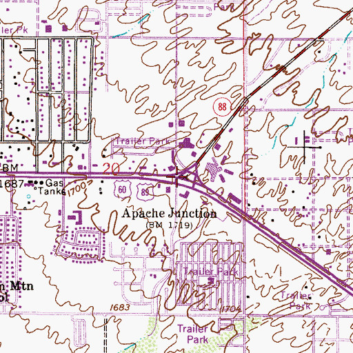 Topographic Map of Apache Junction, AZ
