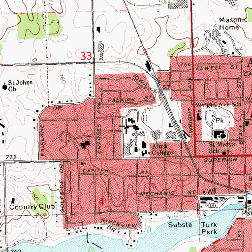Topographic Map of Mitchell Hall, MI