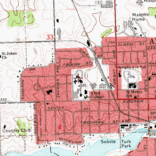 Topographic Map of Bruske Hall, MI
