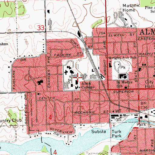 Topographic Map of Clack Art Center, MI