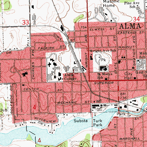 Topographic Map of Eddy Music Center, MI