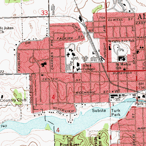 Topographic Map of Wright Hall, MI