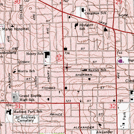 Topographic Map of Eastern Avenue Christian Church, MI