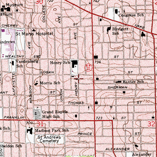 Topographic Map of Messiah Missionary Baptist Church, MI