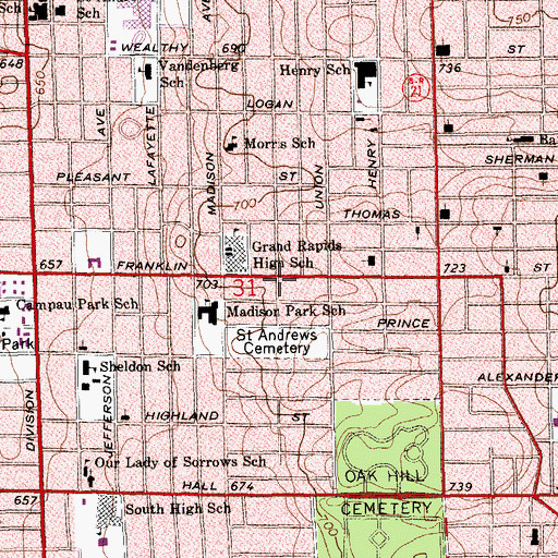 Topographic Map of Pilgrim Rest Baptist Church, MI