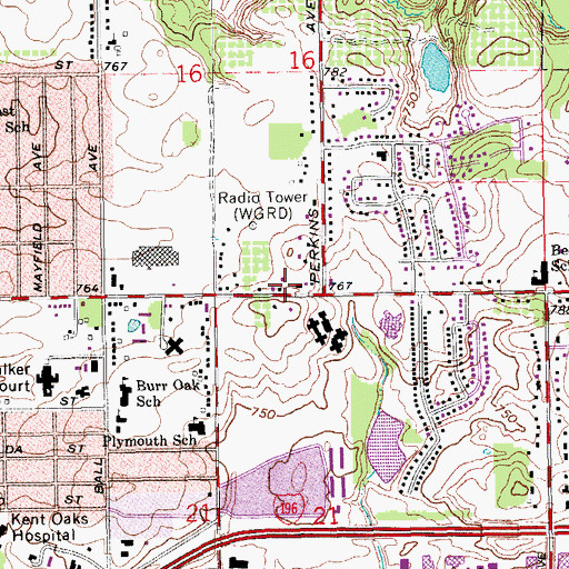 Topographic Map of Church of God Leonard Street, MI
