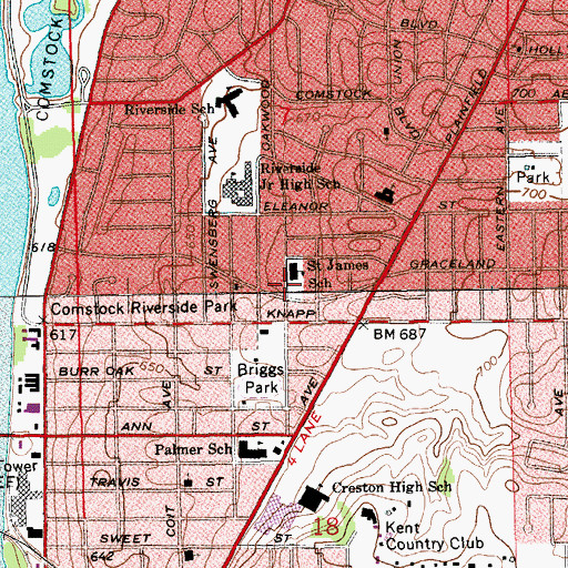 Topographic Map of Saint James Lutheran Church, MI