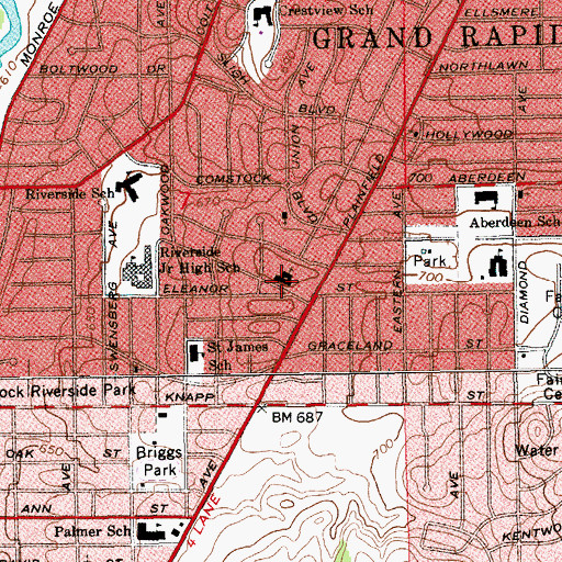 Topographic Map of Second Congregational Church, MI